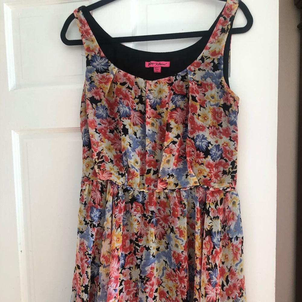 Betsey Johnson Floral Dress with Black Underlay